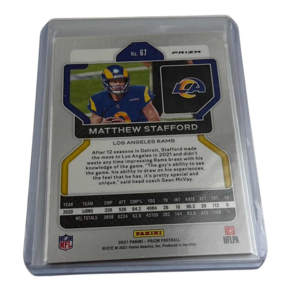 2021 Panini Prizm Matthew Stafford Orange Ice Prizm #67 Los Angeles‎ Rams QB - Picture 2 of 2
